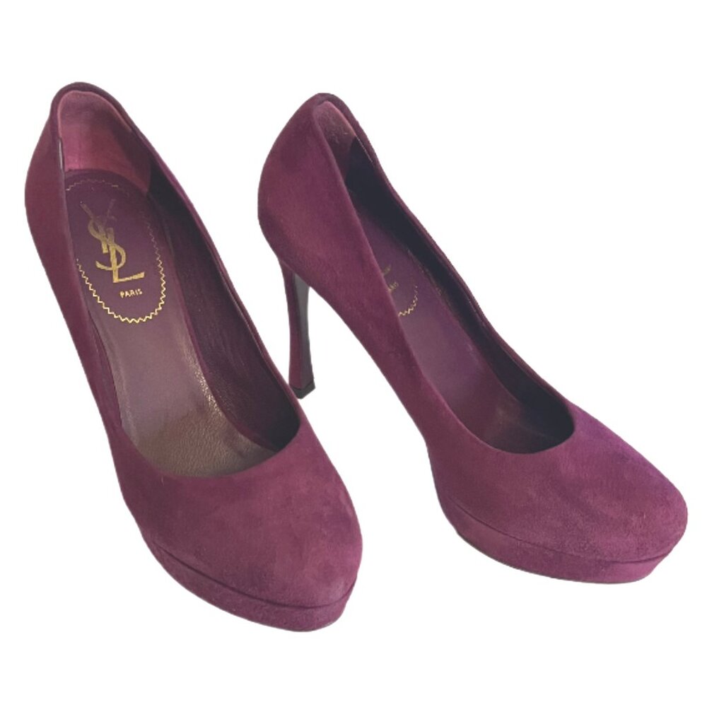 Yves Saint Laurent Gaby Burgundy/Wine Suede Platform Pumps Size 38.5 (81/2)